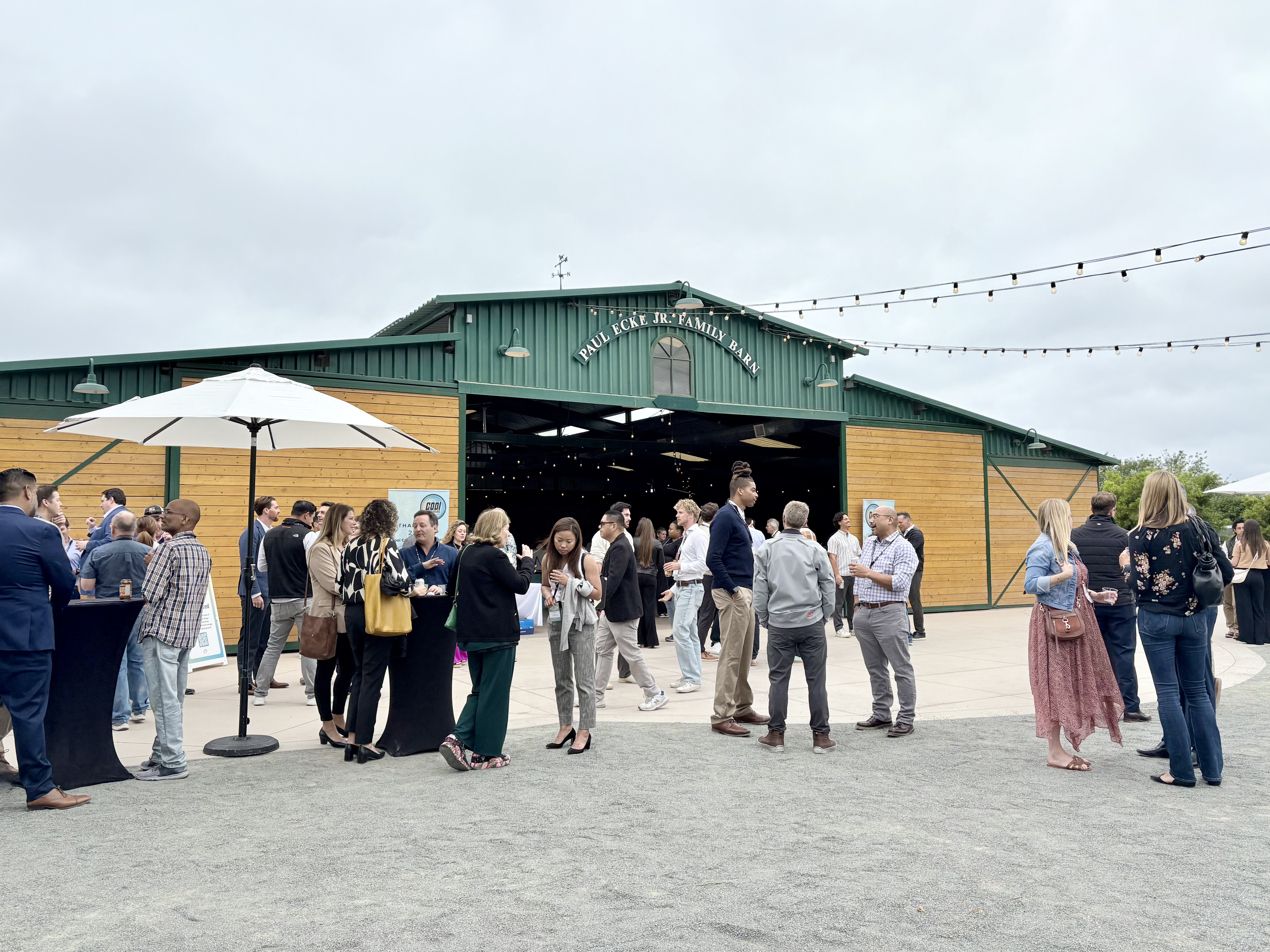Crowd gathered outside the Paul Ecke Barn for a San Diego tech event
